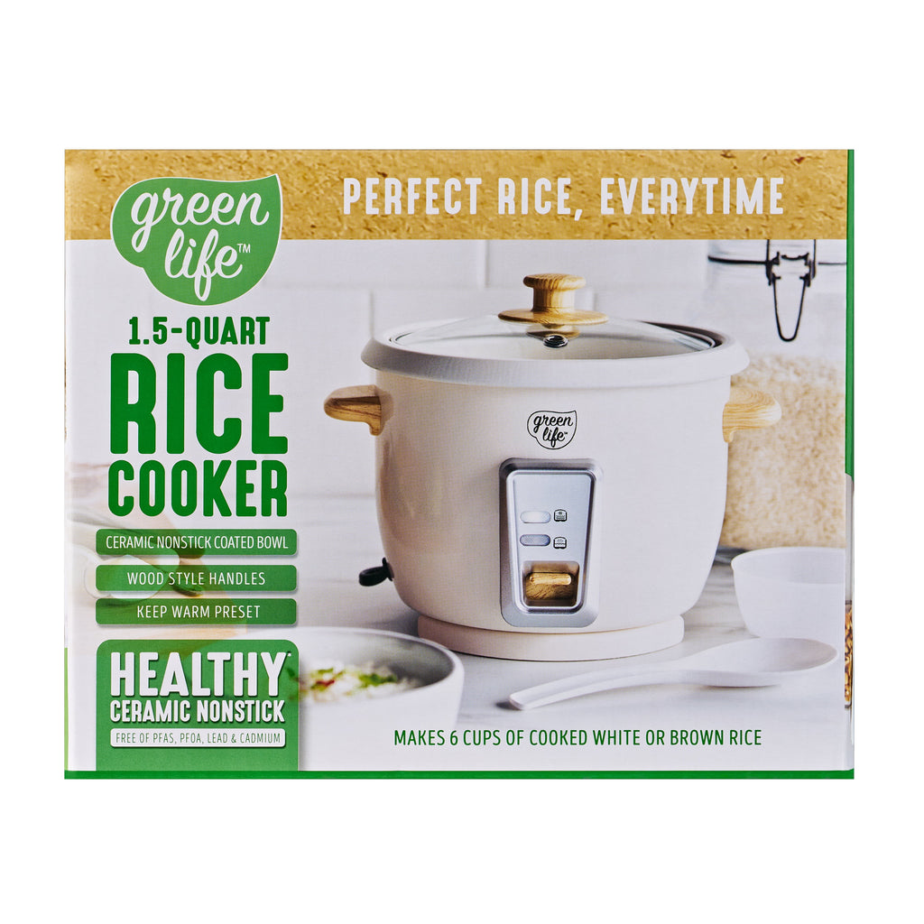 GreenLife 3 Cup Non Stick Electric Rice Cooker, Cream
