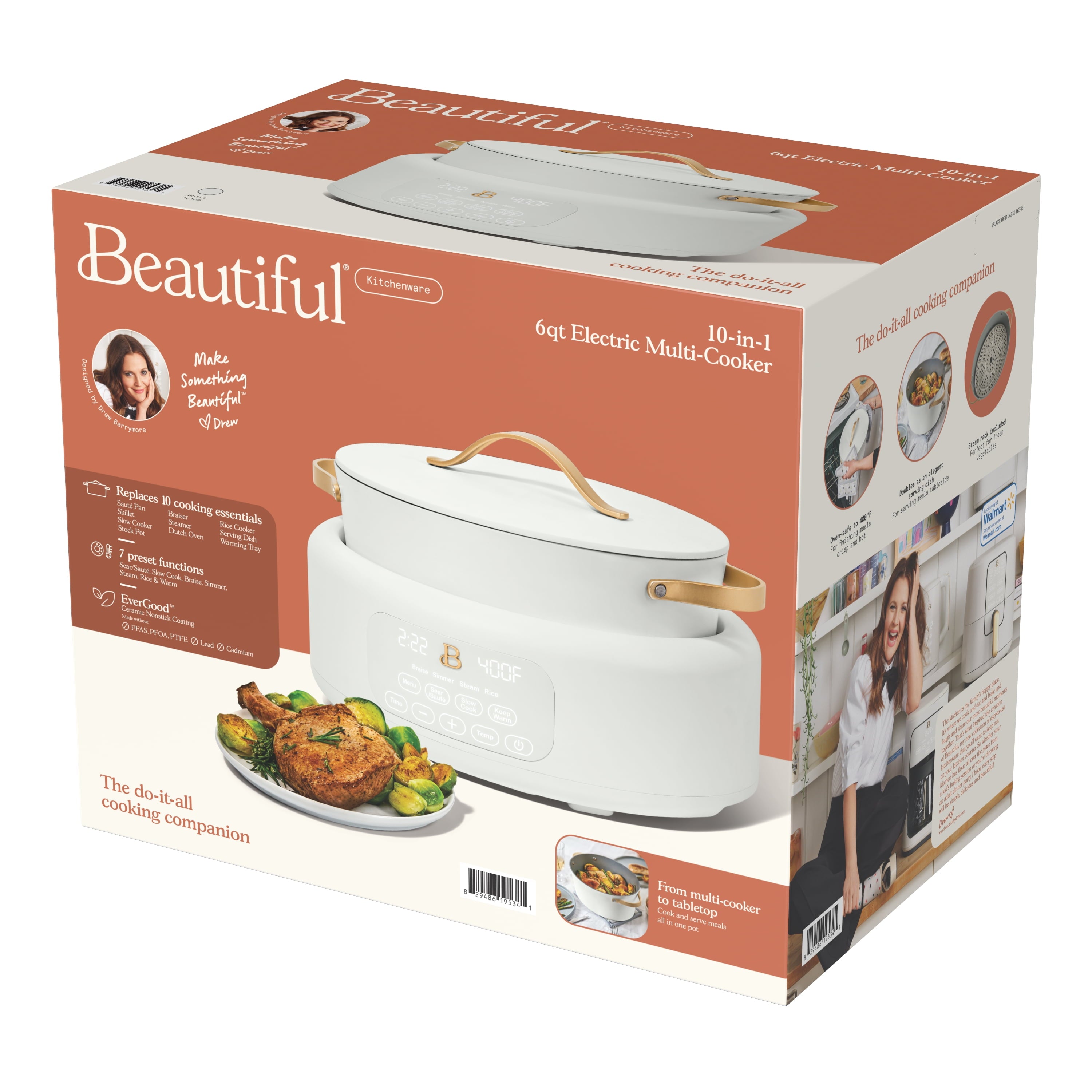 Beautiful 10 in 1, 6 Qt Electric Multi-Cooker, White Icing by Drew Barrymore