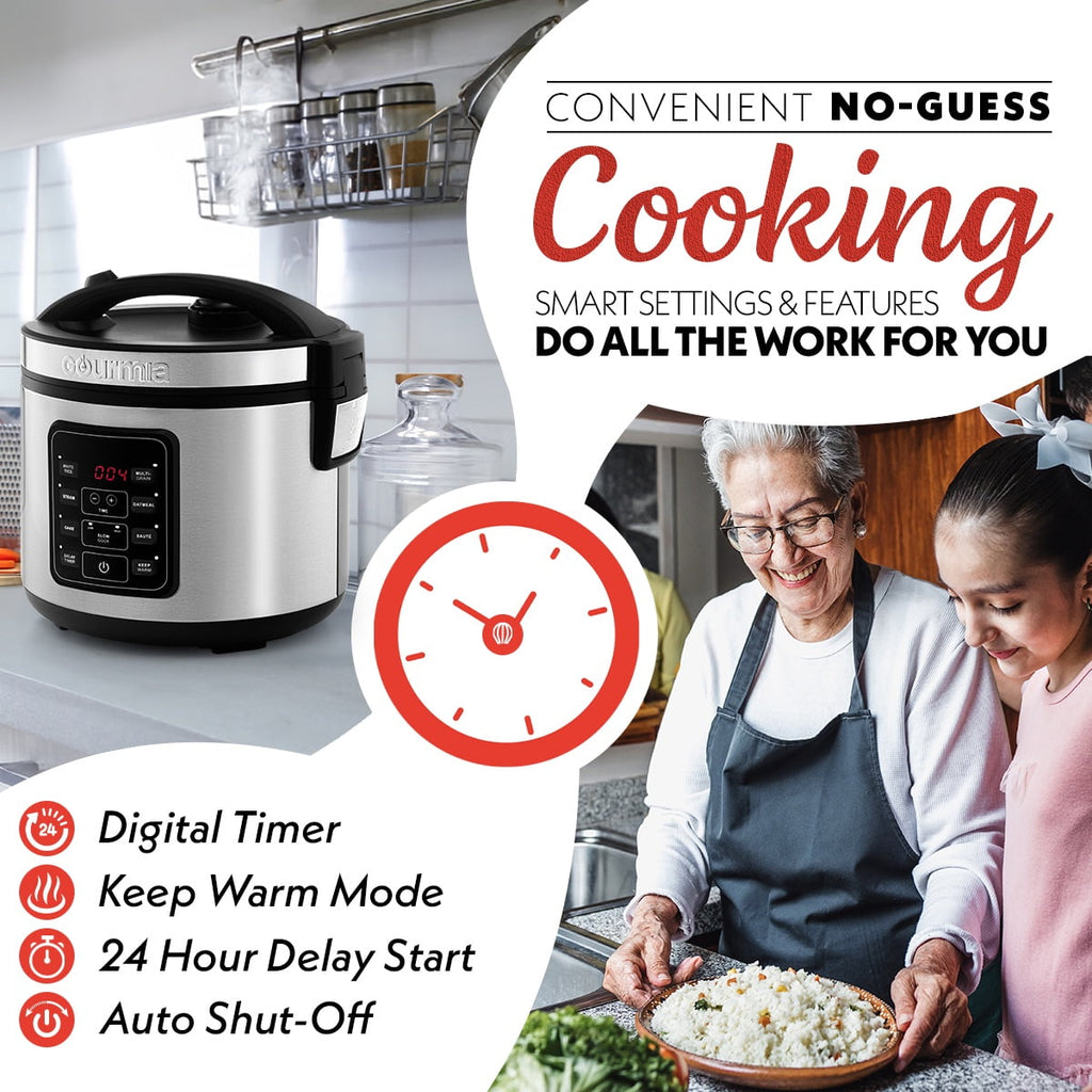 Gourmia 5 Qt Rice Cooker & Steamer, 20 Cup Cooked (10 Cup Uncooked) Stainless Steel