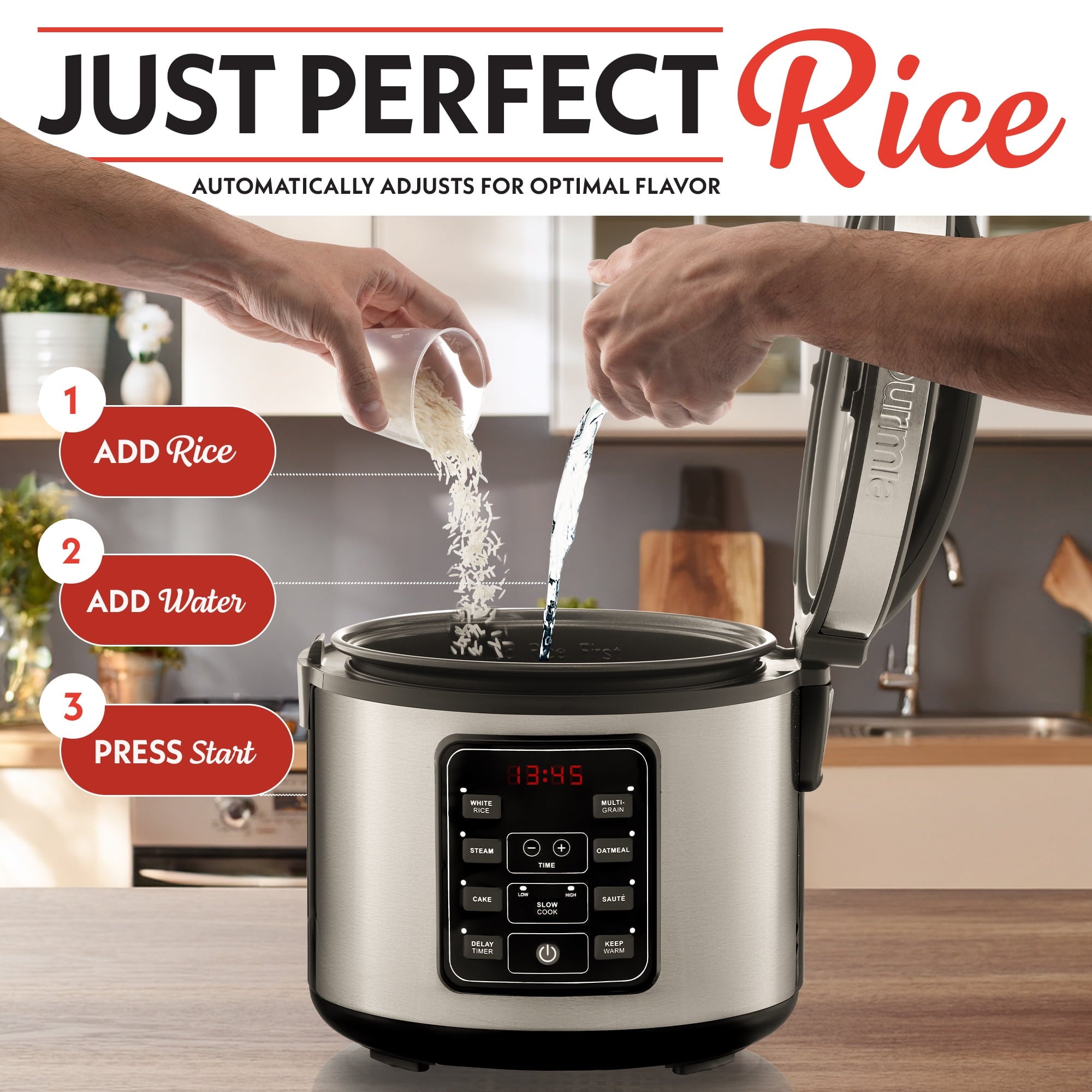 Gourmia 5 Qt Rice Cooker & Steamer, 20 Cup Cooked (10 Cup Uncooked) Stainless Steel