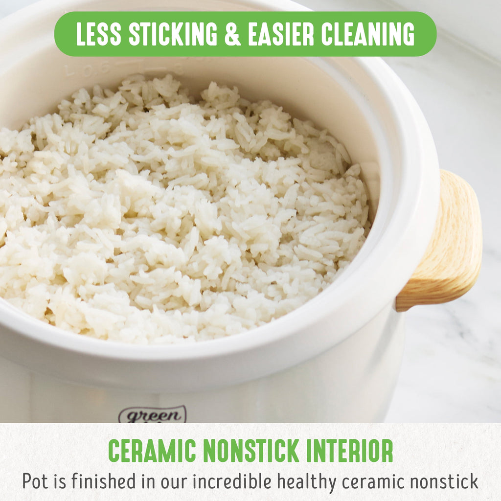 GreenLife 3 Cup Non Stick Electric Rice Cooker, Cream