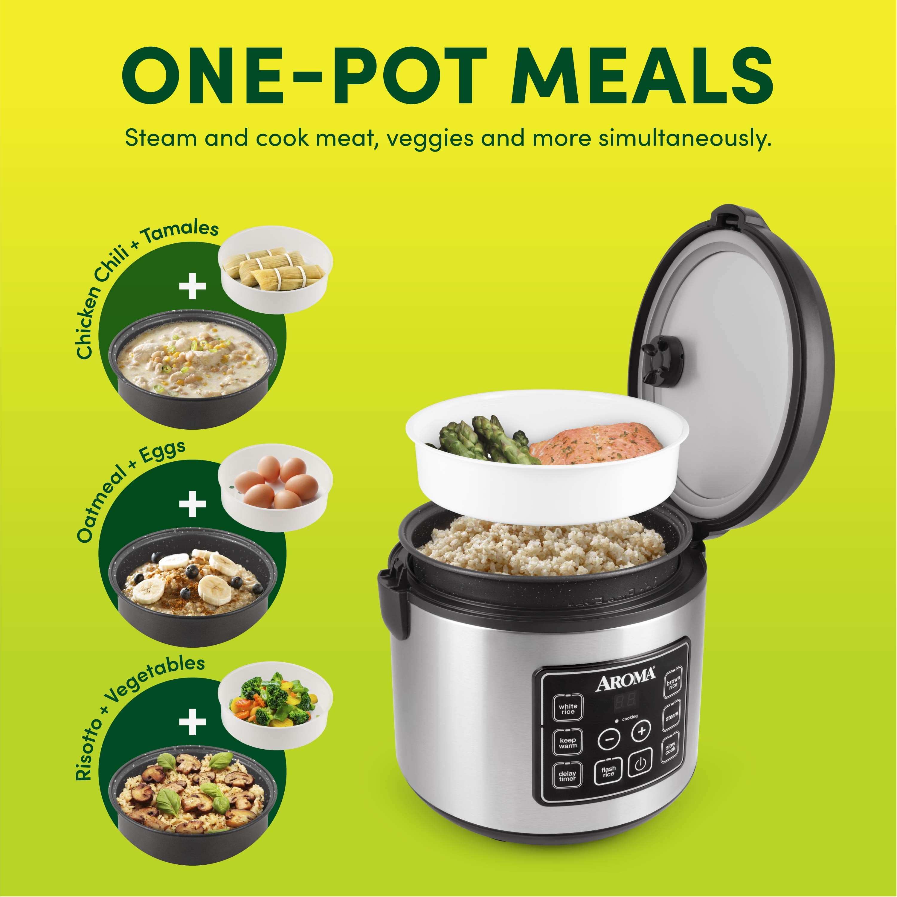 AROMA® 20-Cup Digital Rice Cooker & Food Steamer with Bonded Granite® Nonstick Ceramic