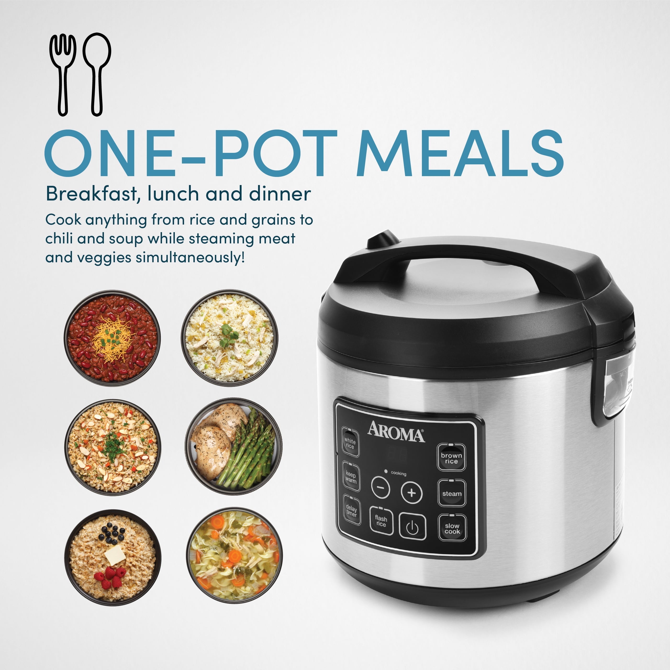 Aroma® 20-Cup Digital Rice & Grain Cooker, Multi-Cooker, 8X Bonded Granite Coating, Silver, New