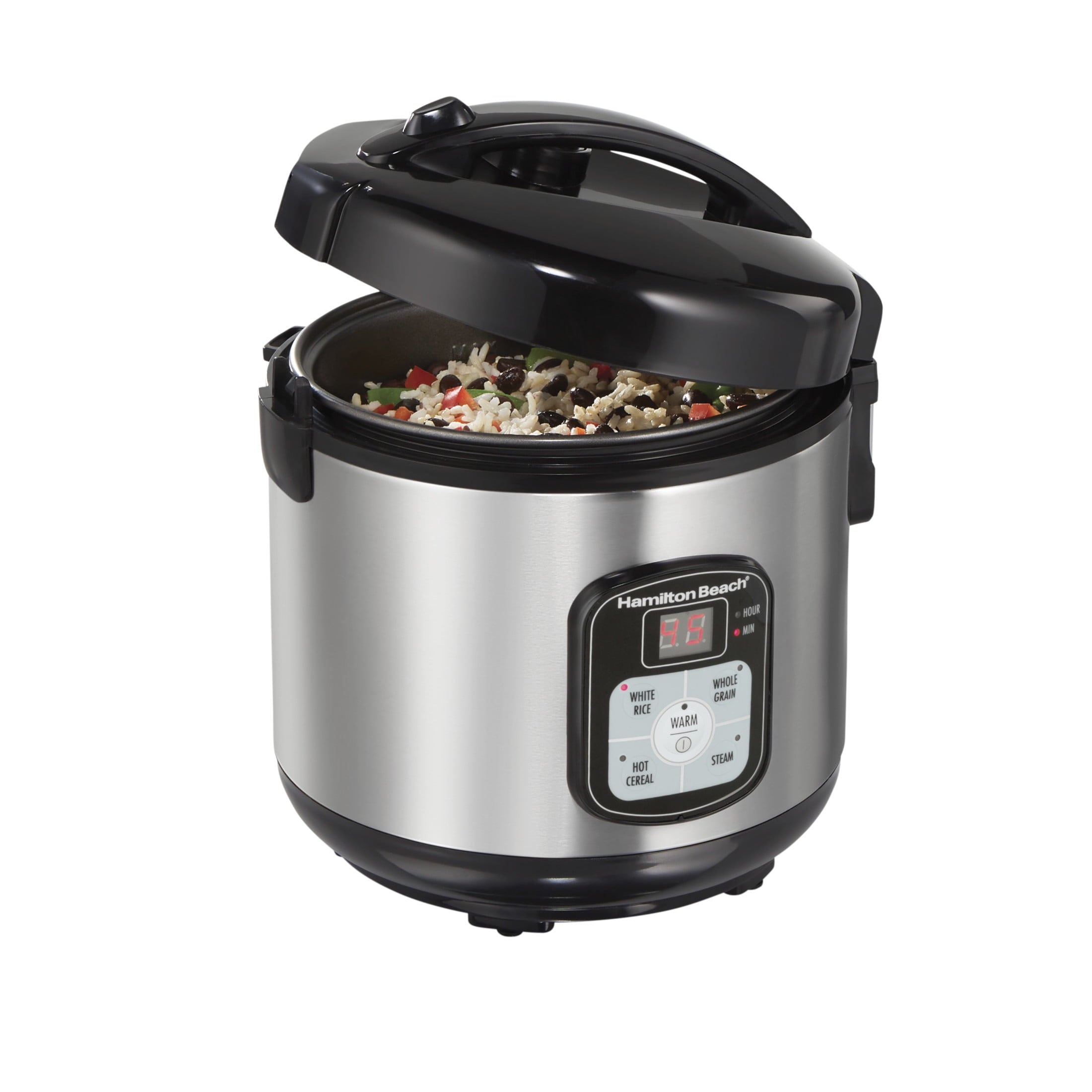 Hamilton Beach 8 Cup Rice Cooker & Food Steamer with Steam & Rinse Basket, Stainless Steel