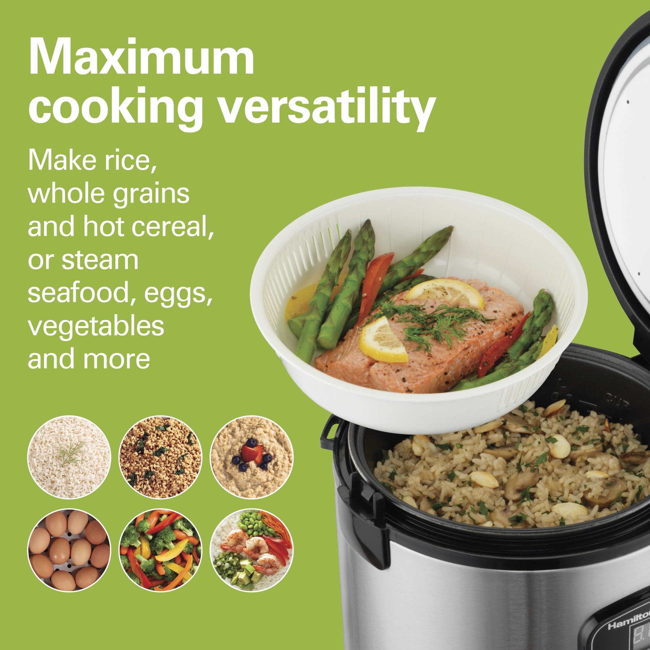 Hamilton Beach 8 Cup Rice Cooker & Food Steamer with Steam & Rinse Basket, Stainless Steel