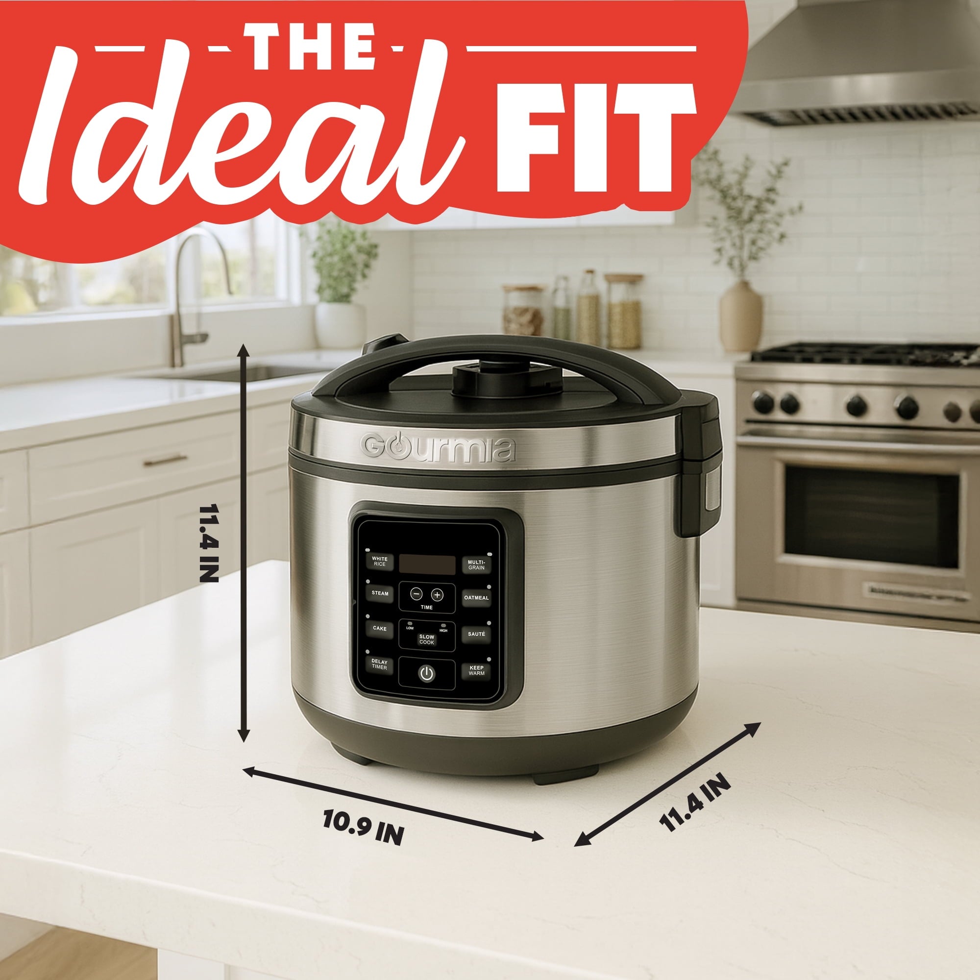 Gourmia 5 Qt Rice Cooker & Steamer, 20 Cup Cooked (10 Cup Uncooked) Stainless Steel