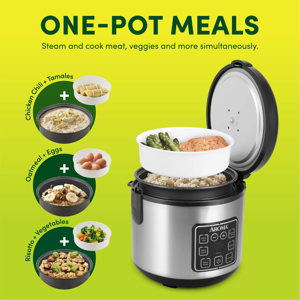 AROMA® 8-Cup Digital Rice Cooker & Food Steamer with Bonded Granite® Nonstick Ceramic