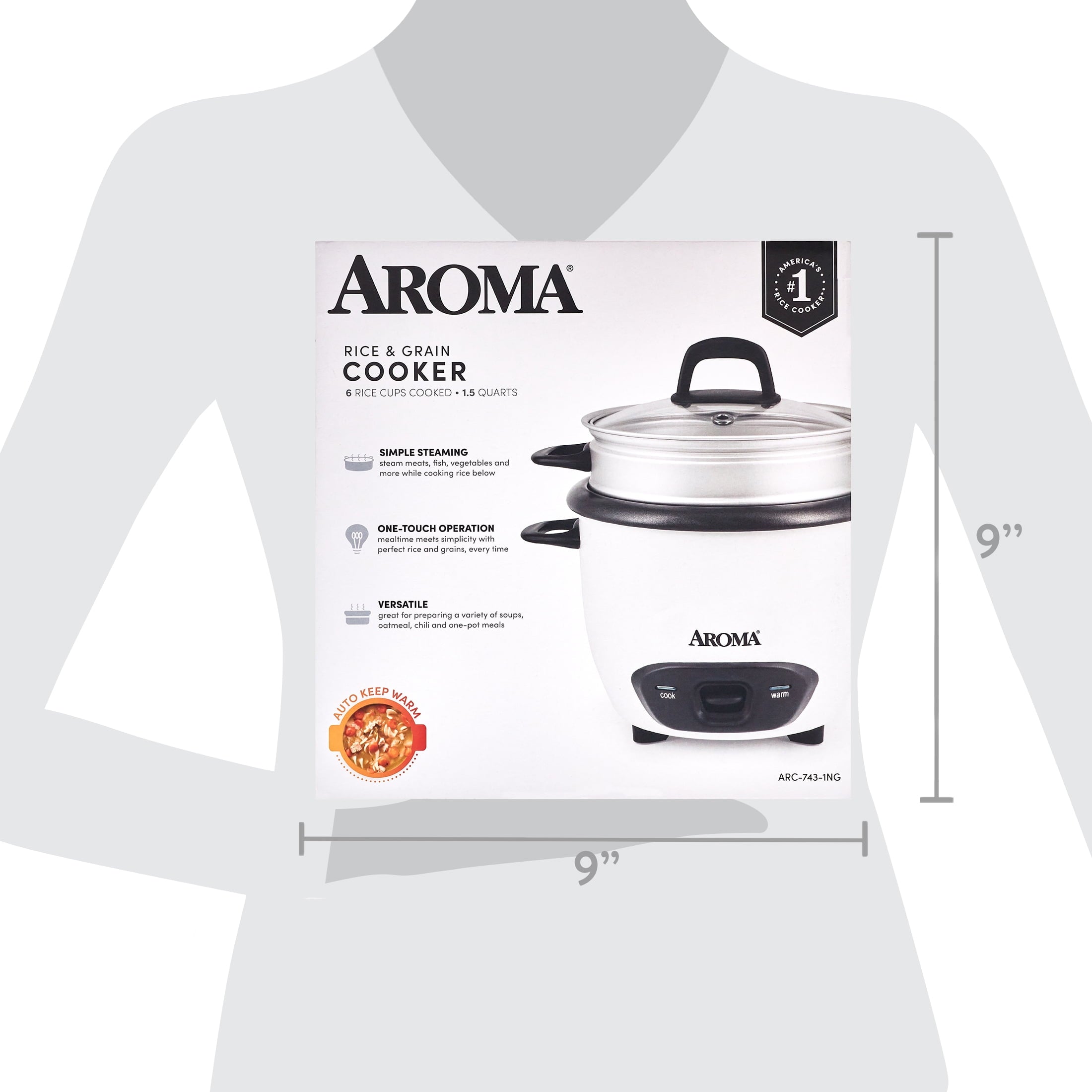 Aroma® 6-Cup (Cooked) / 1.5Qt. Rice & Grain Cooker, White, New, ARC-743-1NG