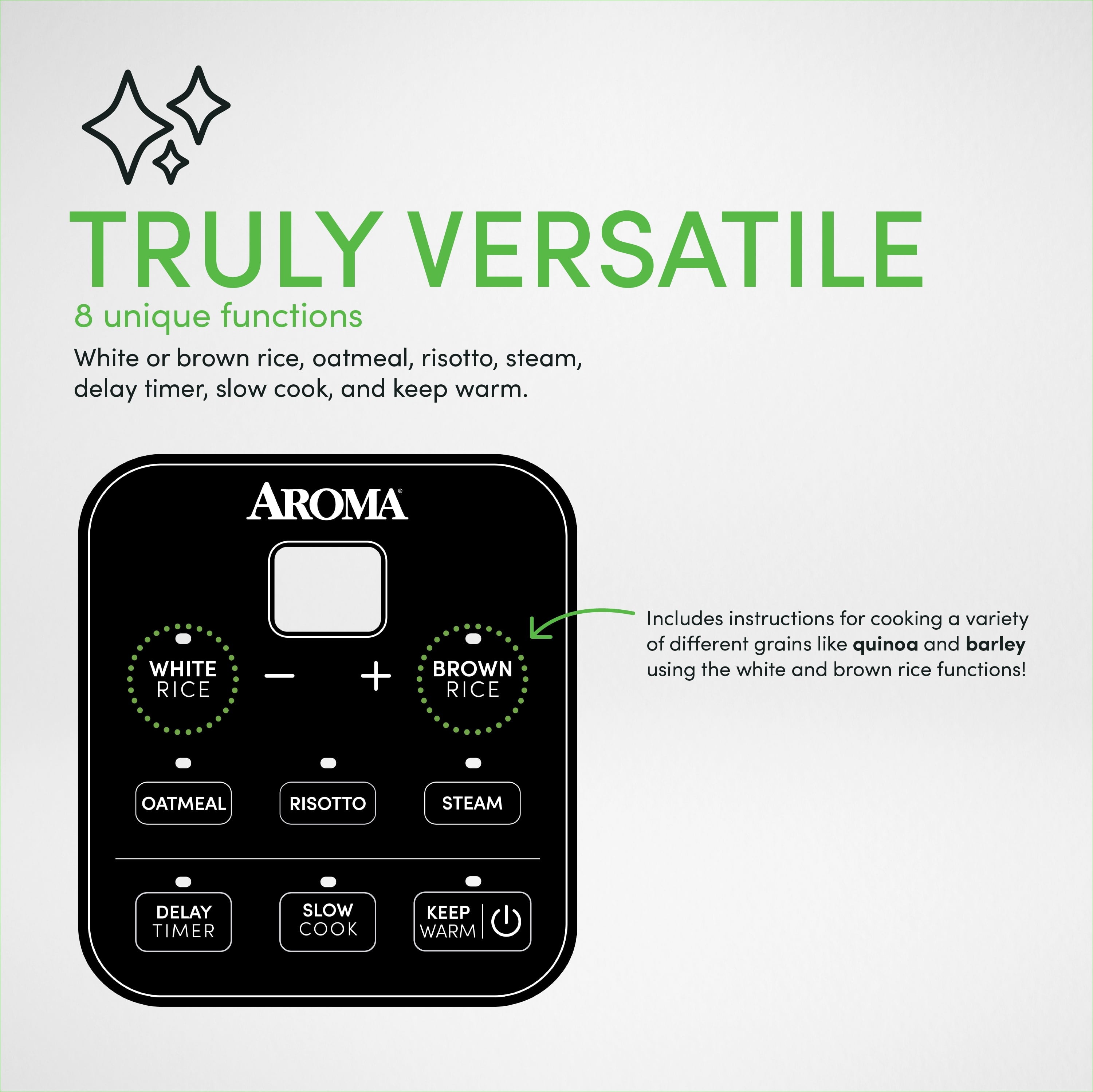 Aroma® 8-Cup (Cooked)/2Qt. Digital Rice & Grain Multicooker, Black, New, ARC-994SB