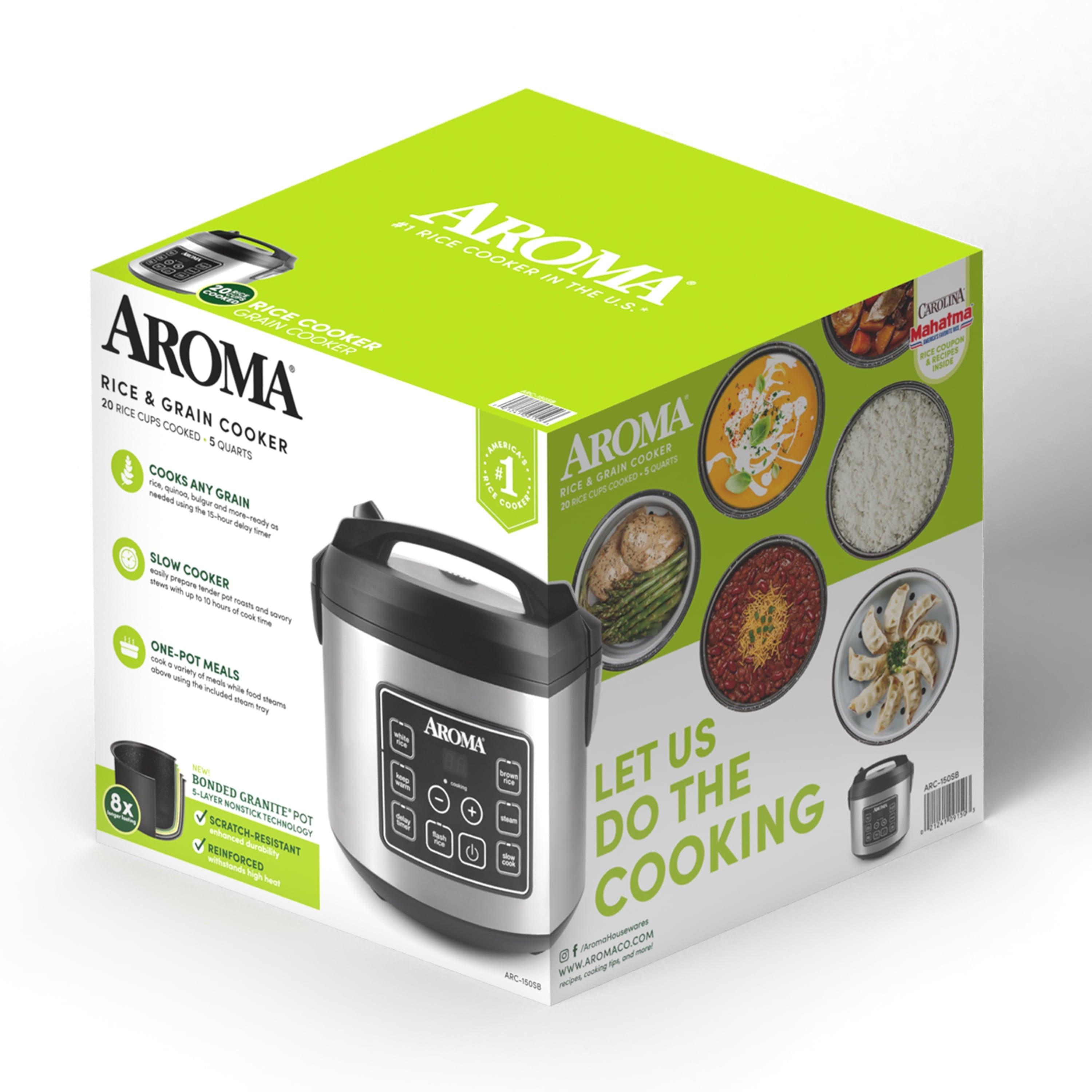 Aroma® 20-Cup Digital Rice & Grain Cooker, Multi-Cooker, 8X Bonded Granite Coating, Silver, New