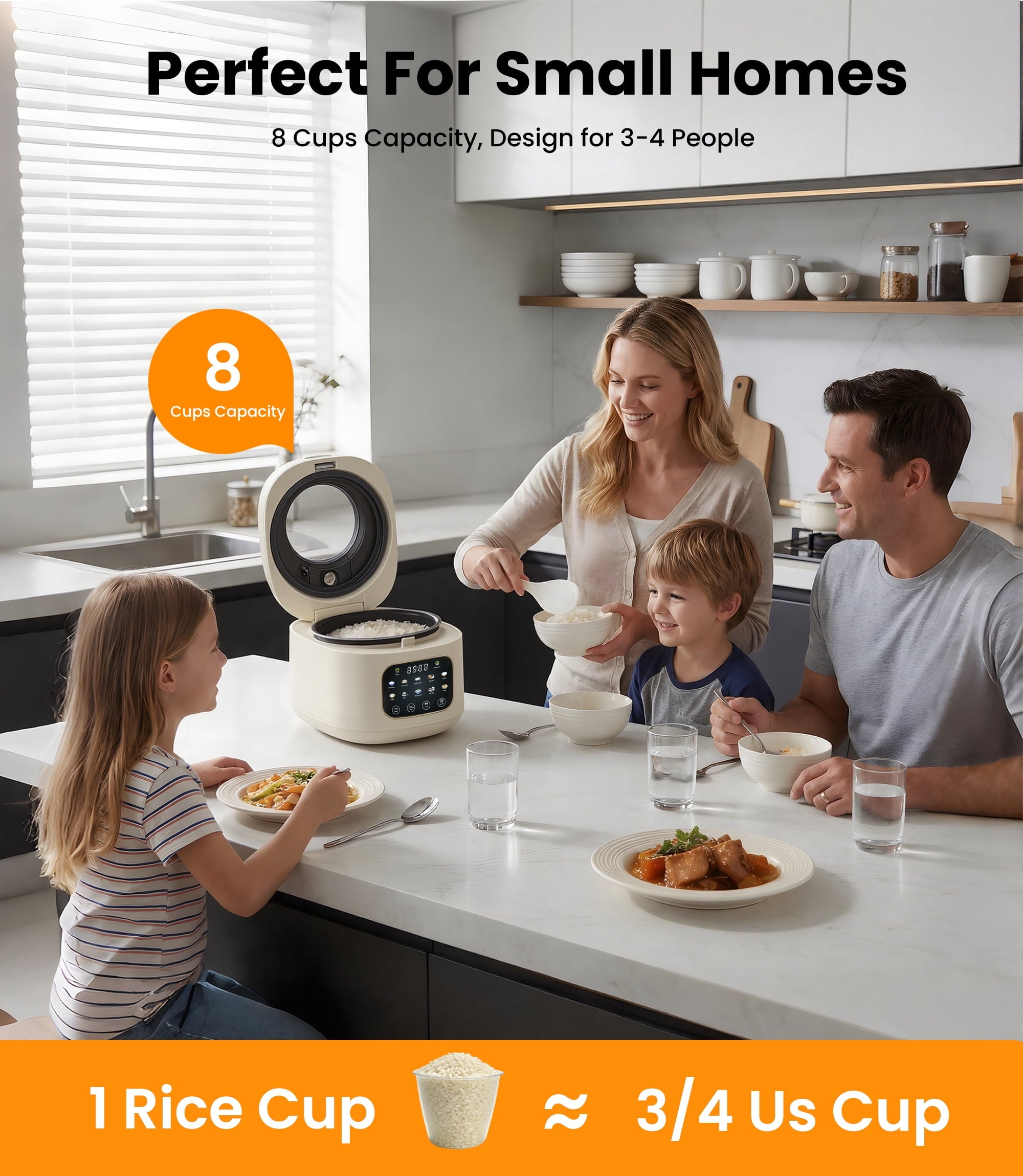 Casualife 12-Cups/4.3QT Rice Cooker with Steamer & Keep Warm, 10-in-1 Multicooker，24-Hour Timer，Non-Stick Inner Pot, White