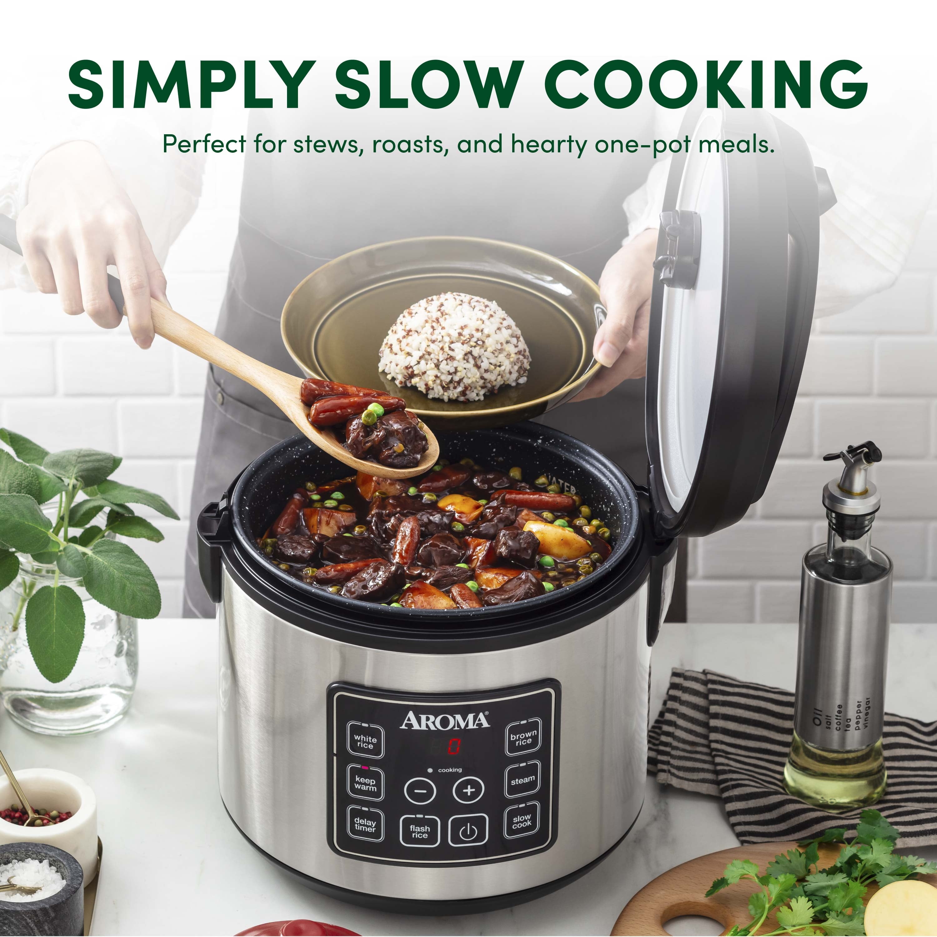 AROMA® 20-Cup Digital Rice Cooker & Food Steamer with Bonded Granite® Nonstick Ceramic