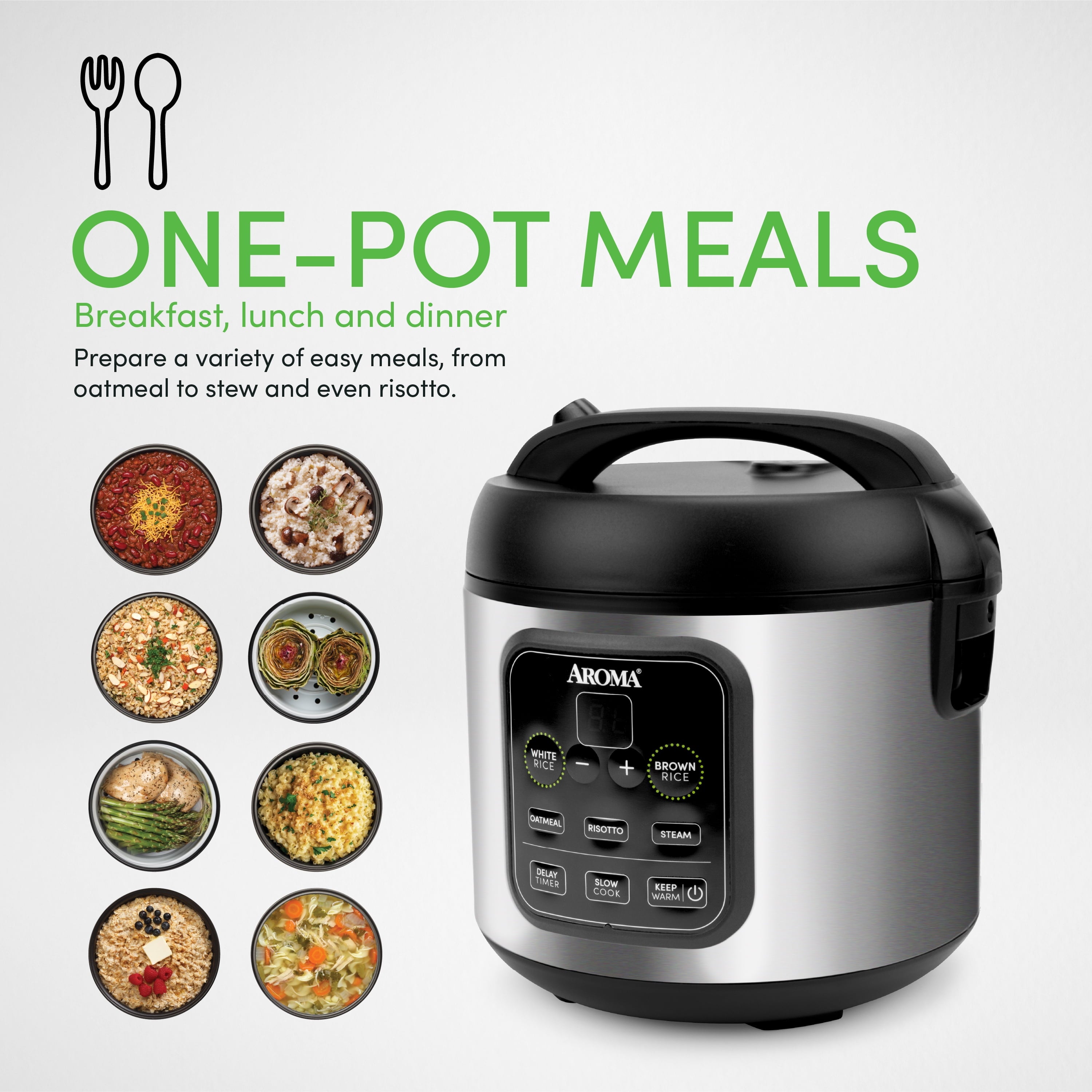Aroma® 8-Cup (Cooked)/2Qt. Digital Rice & Grain Multicooker, Black, New, ARC-994SB