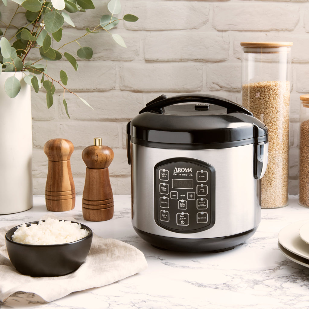 Aroma® Professional 8-Cup (Cooked) / 2Qt. Rice & Grain Multicooker, Stainless Steel, New, ARC-954SBD