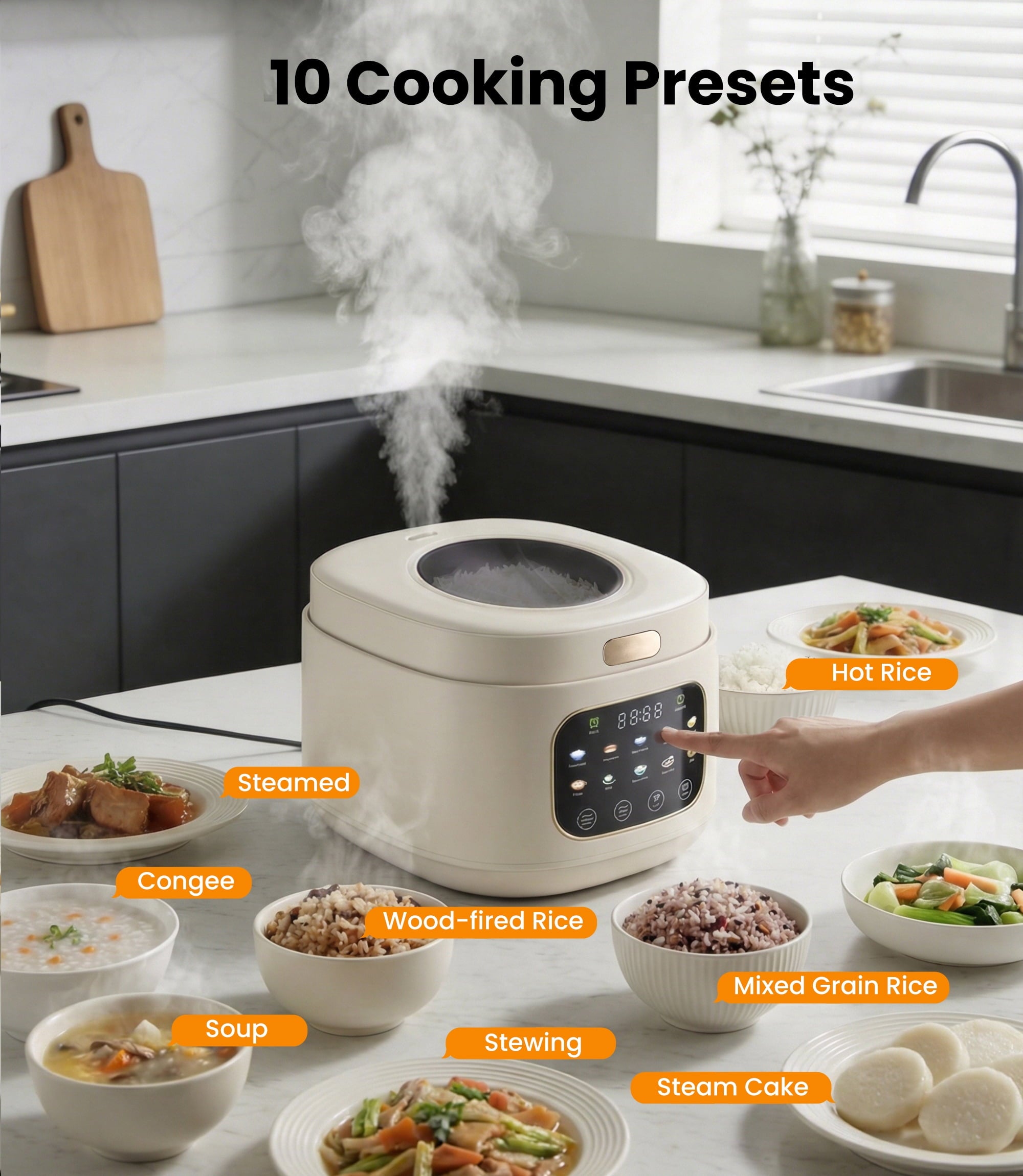 Casualife 12-Cups/4.3QT Rice Cooker with Steamer & Keep Warm, 10-in-1 Multicooker，24-Hour Timer，Non-Stick Inner Pot, White