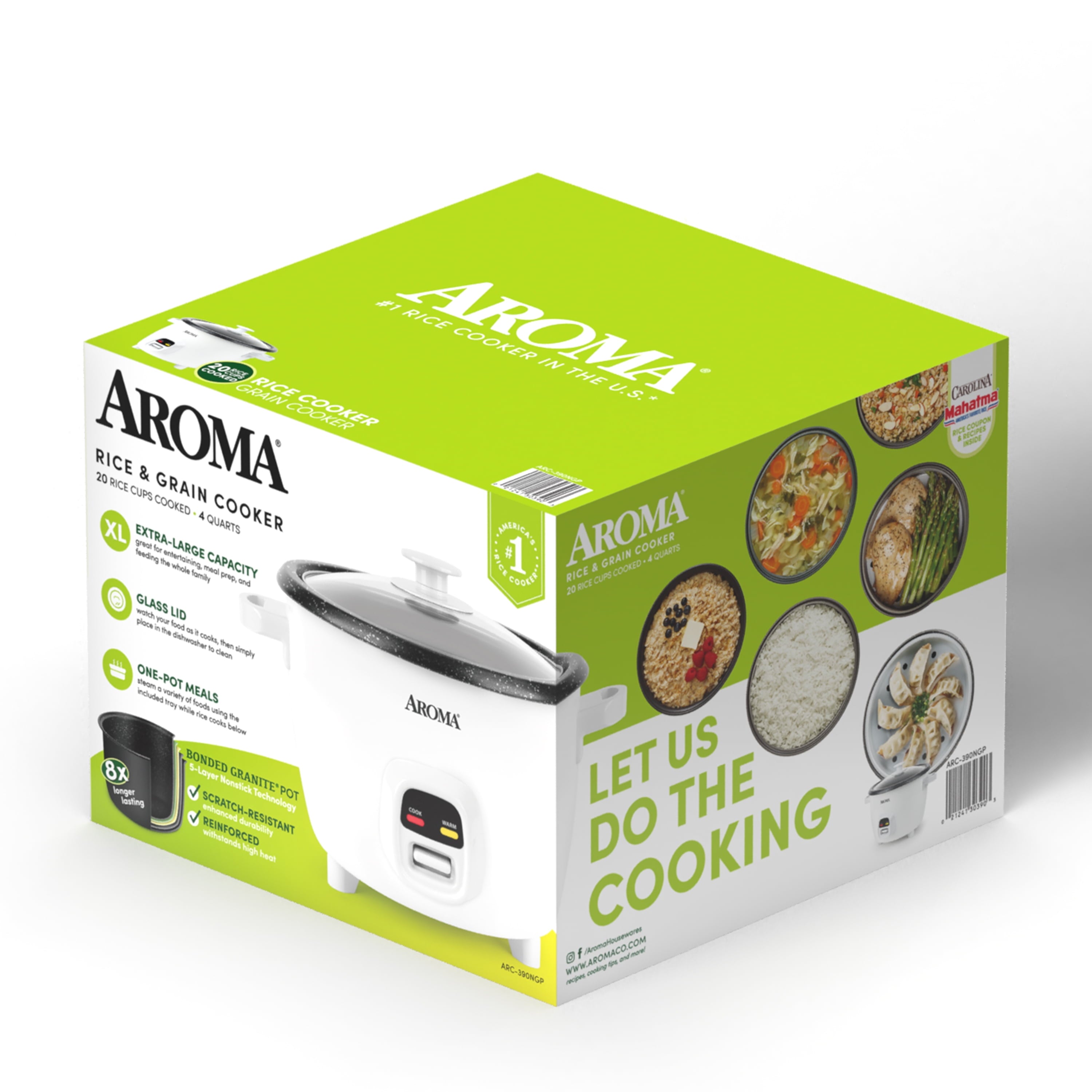 Aroma® 20-Cup Rice & Grain Cooker, 8X Bonded Granite Coating, White, New
