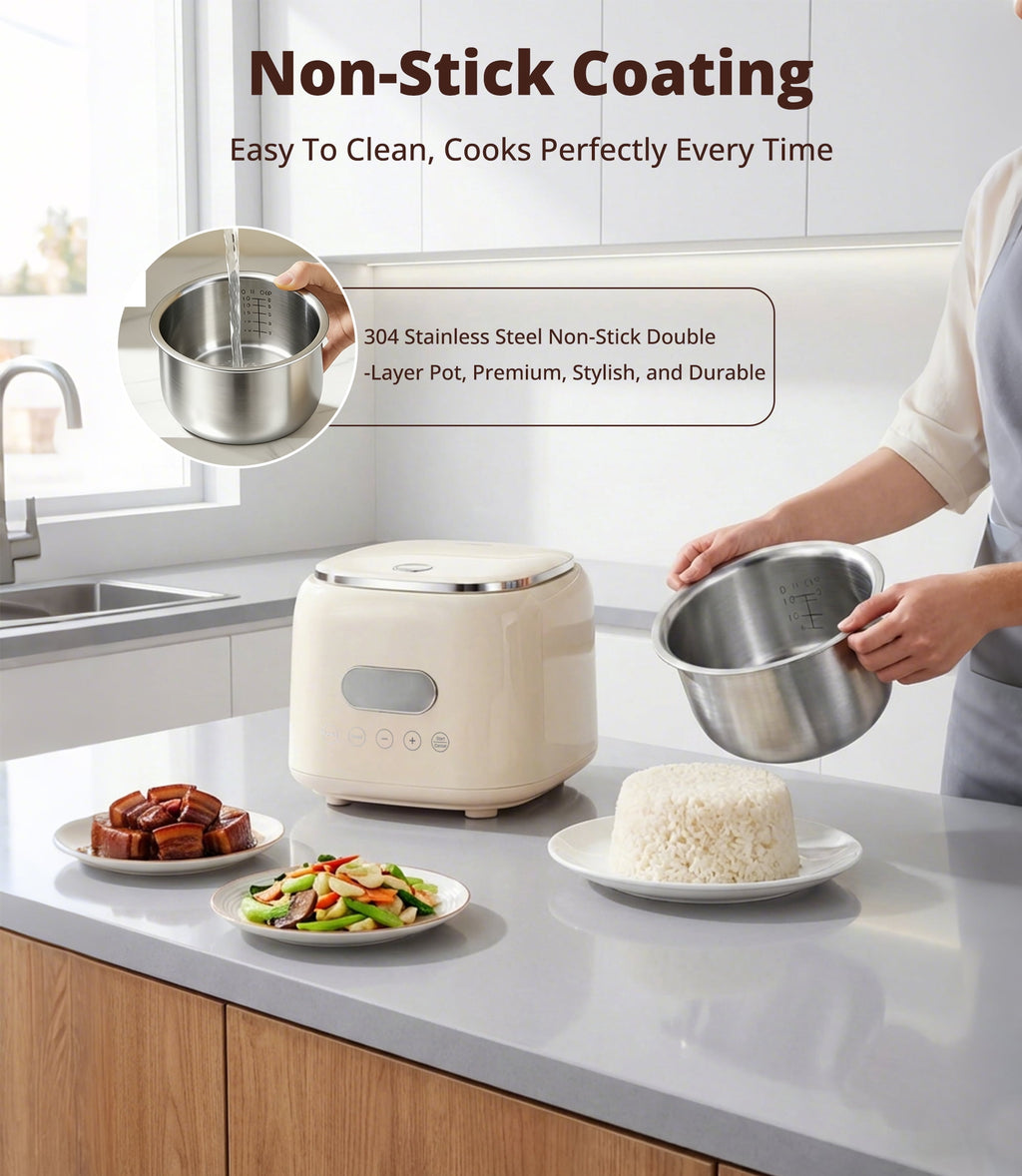 Casualife 3QT Rice Cooker with Starch-Reducing Steamer, 10-in-1 Multicooker with No-Coating Inner Pot and 24-Hour Timer, White