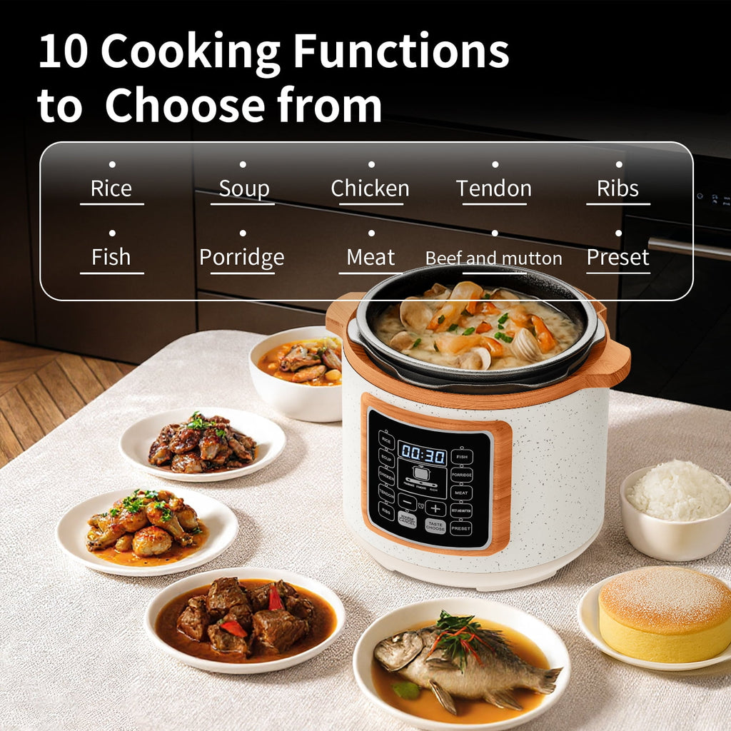 TINANA 6 Quart Electric Pressure Cooker, 9-in-1 Stainless Steel Multi Cooker Pot, Rice Cooker, Slow Cooker, Food Pressure Cooker with Safety Lock, Auto Release, Delay Timer, Intelligent Presets
