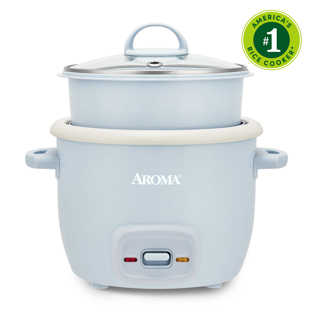 AROMA® 4-Cup Cooked, 2-Cup Uncooked Rice Cooker & Food Steamer with Bonded Granite® Nonstick Ceramic & Pop-Up Steam Tray - Blue