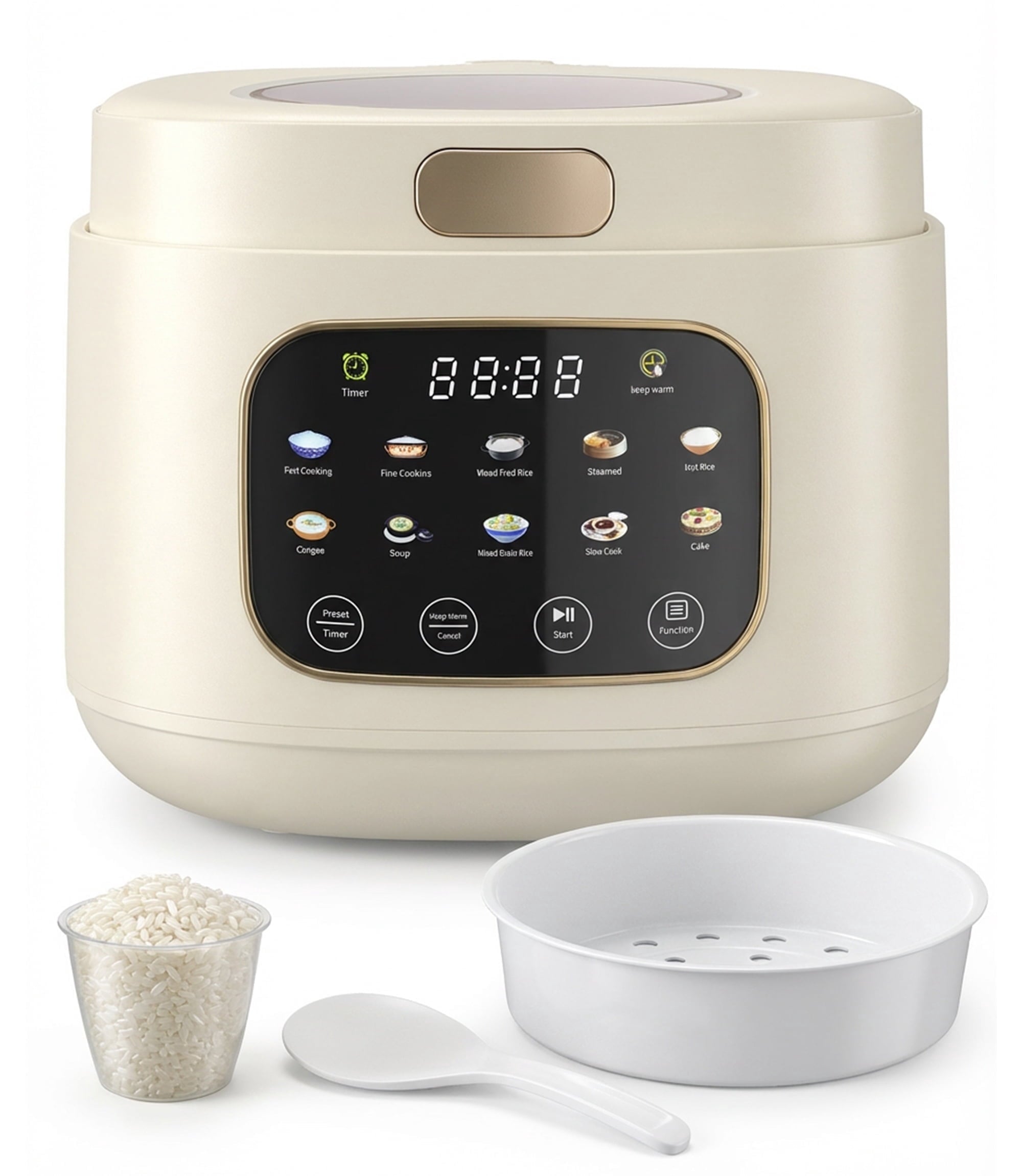 Casualife 12-Cups/4.3QT Rice Cooker with Steamer & Keep Warm, 10-in-1 Multicooker，24-Hour Timer，Non-Stick Inner Pot, White