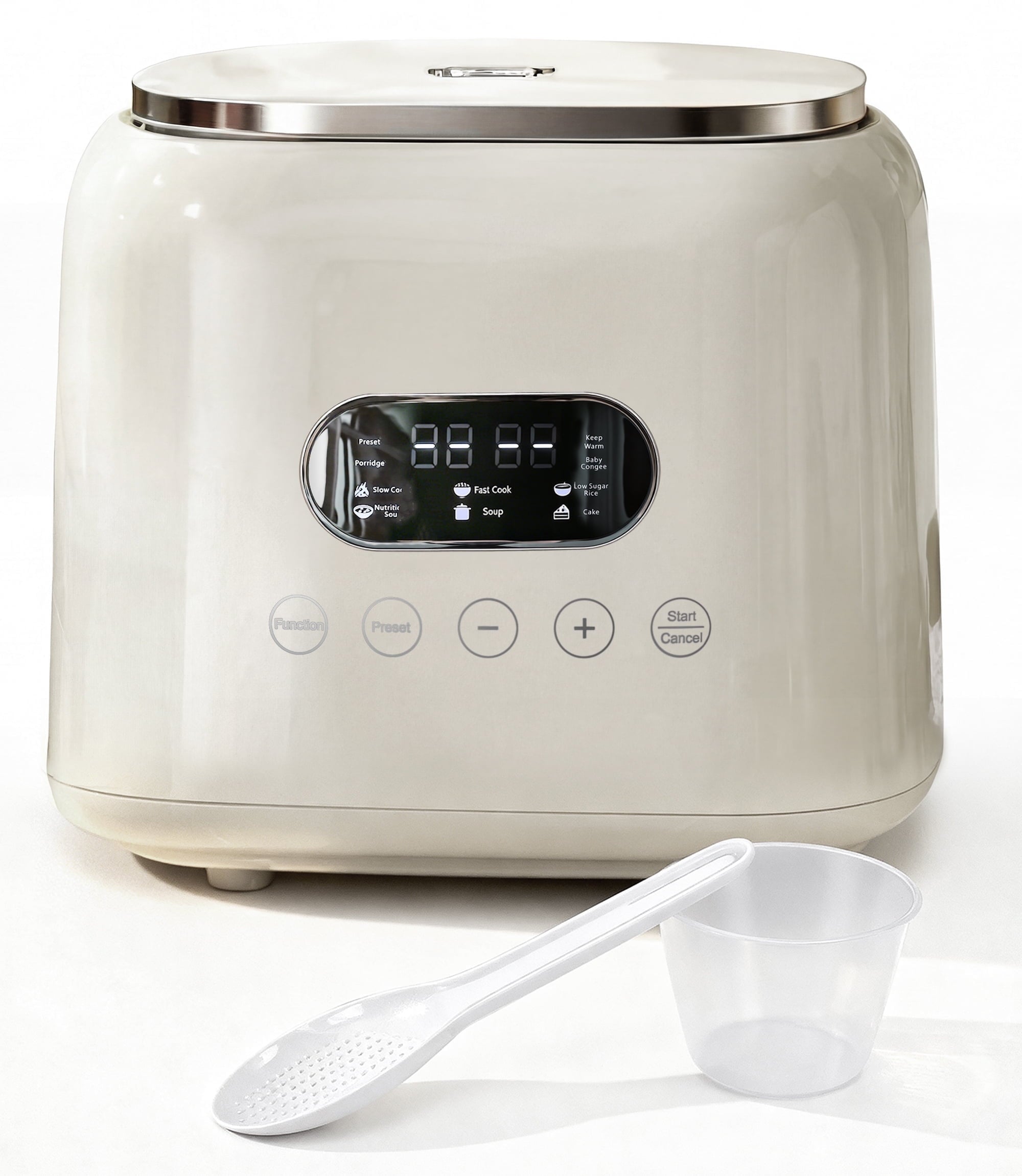 Casualife 3QT Rice Cooker with Starch-Reducing Steamer, 10-in-1 Multicooker with No-Coating Inner Pot and 24-Hour Timer, White