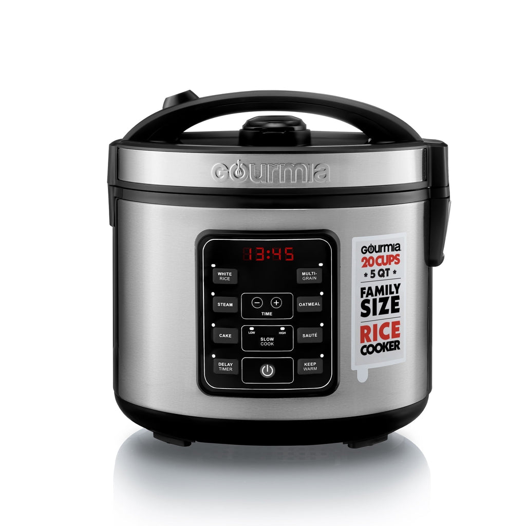 Gourmia 5 Qt Rice Cooker & Steamer, 20 Cup Cooked (10 Cup Uncooked) Stainless Steel