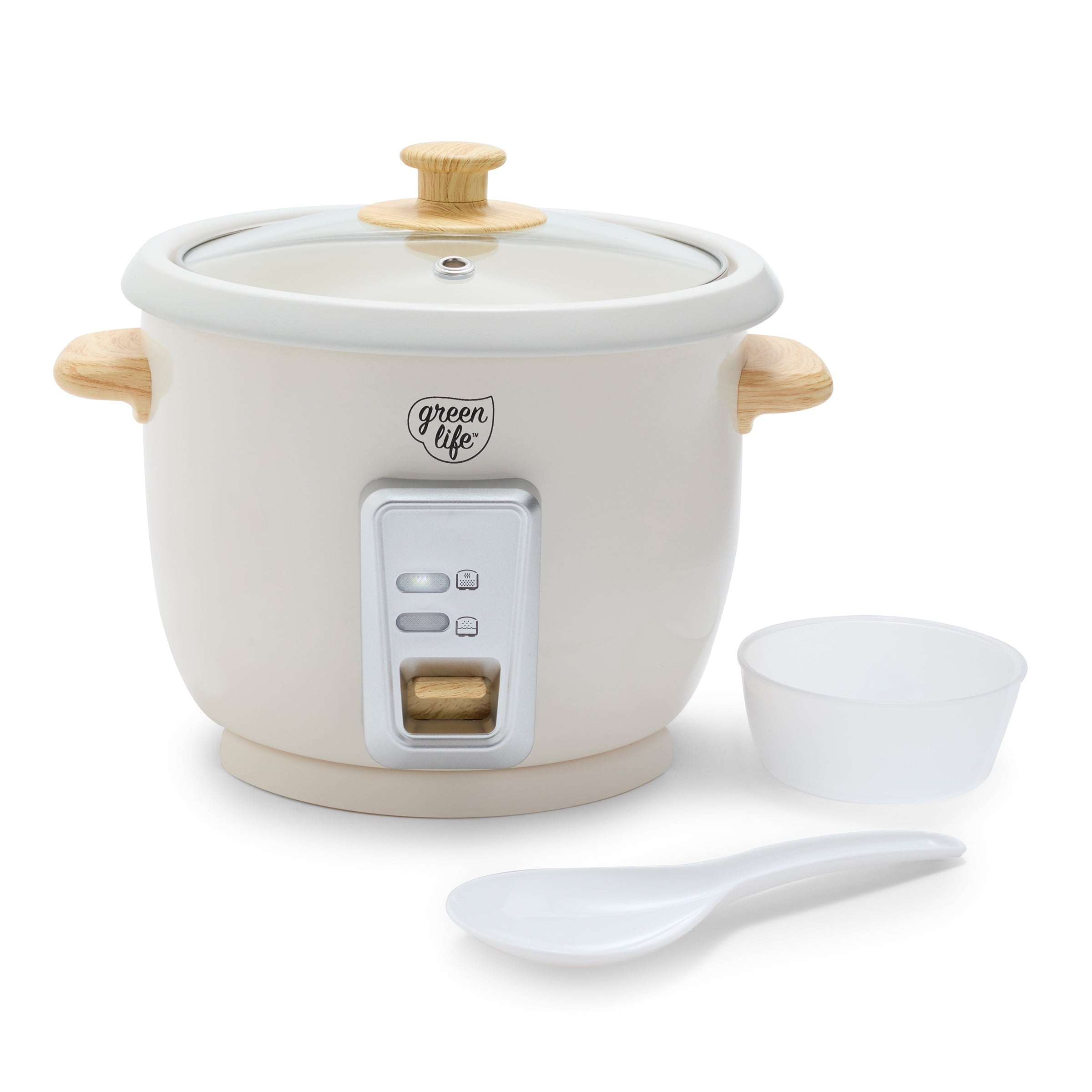 GreenLife 3 Cup Non Stick Electric Rice Cooker, Cream