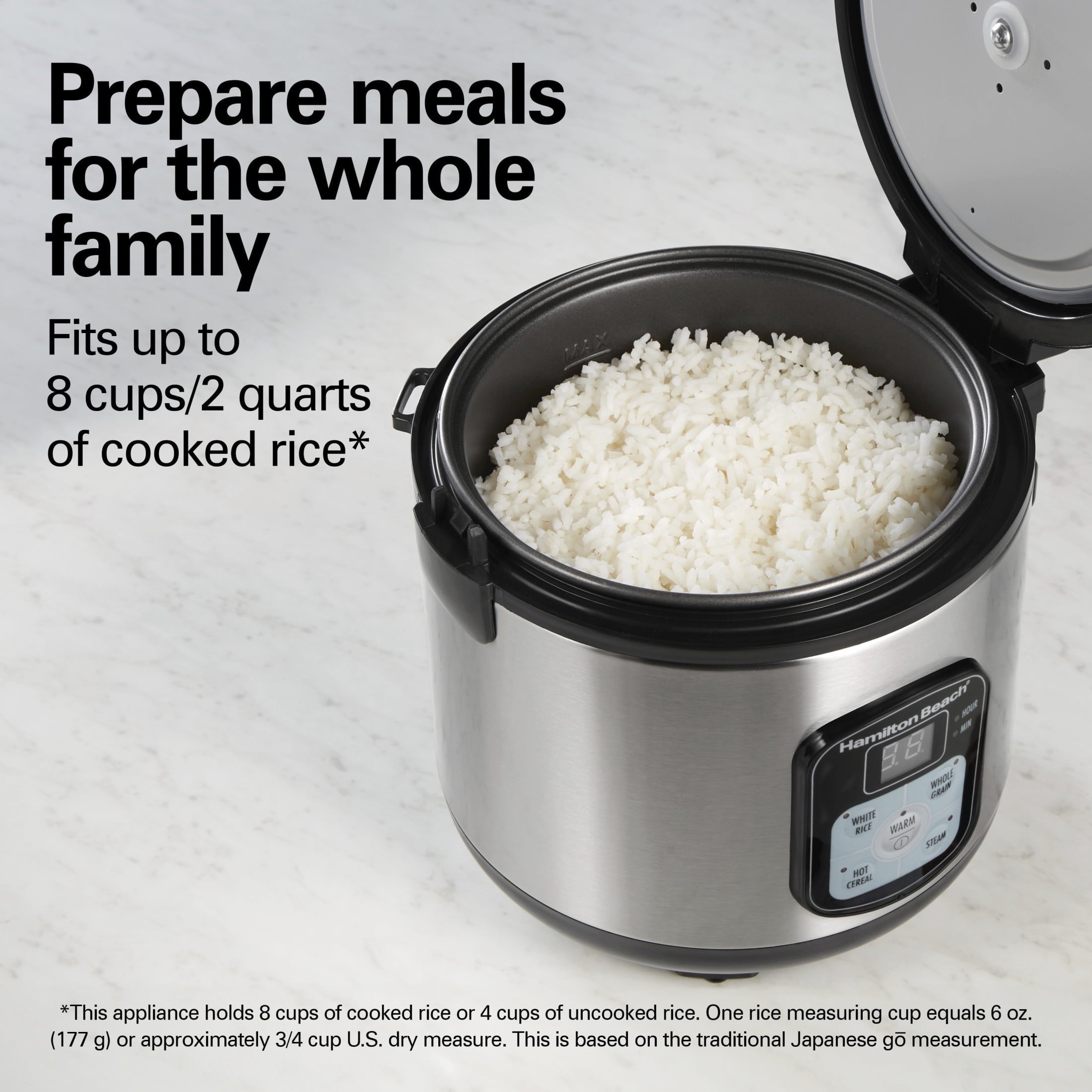 Hamilton Beach 8 Cup Rice Cooker & Food Steamer with Steam & Rinse Basket, Stainless Steel