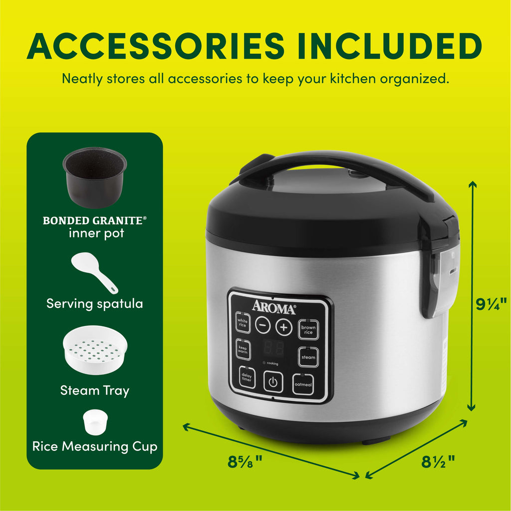 AROMA® 8-Cup Digital Rice Cooker & Food Steamer with Bonded Granite® Nonstick Ceramic
