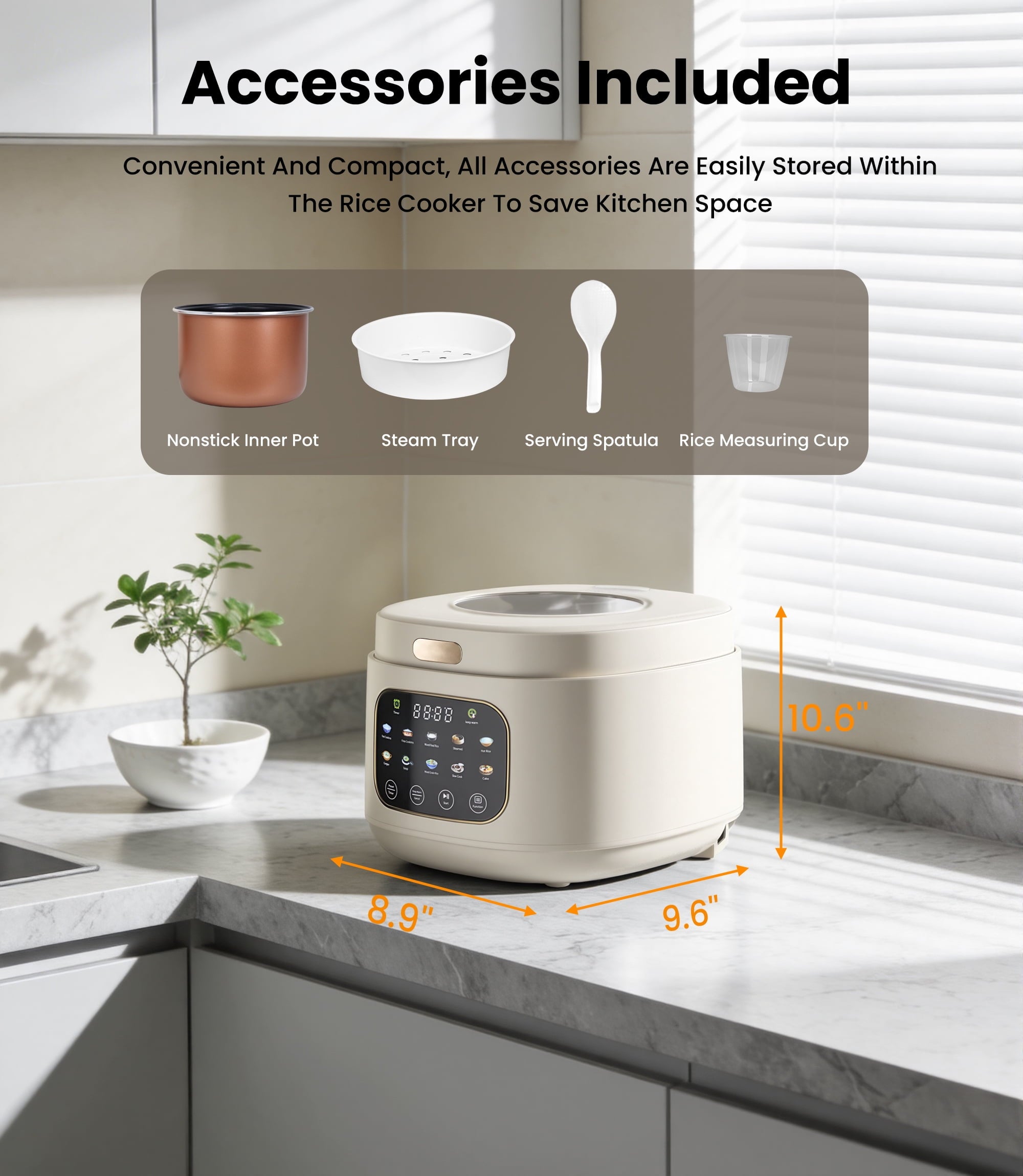 Casualife 12-Cups/4.3QT Rice Cooker with Steamer & Keep Warm, 10-in-1 Multicooker，24-Hour Timer，Non-Stick Inner Pot, White