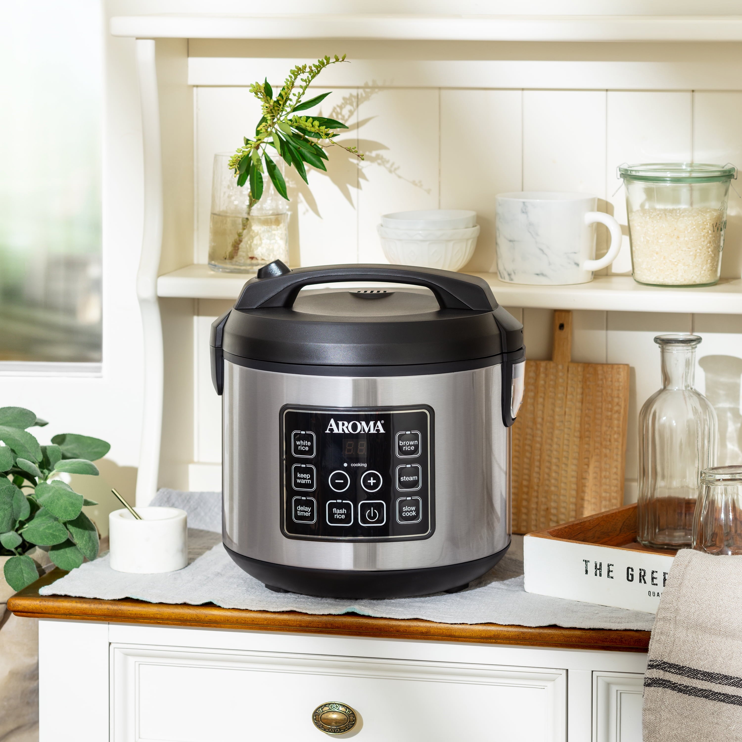 Aroma® 20-Cup Digital Rice & Grain Cooker, Multi-Cooker, 8X Bonded Granite Coating, Silver, New