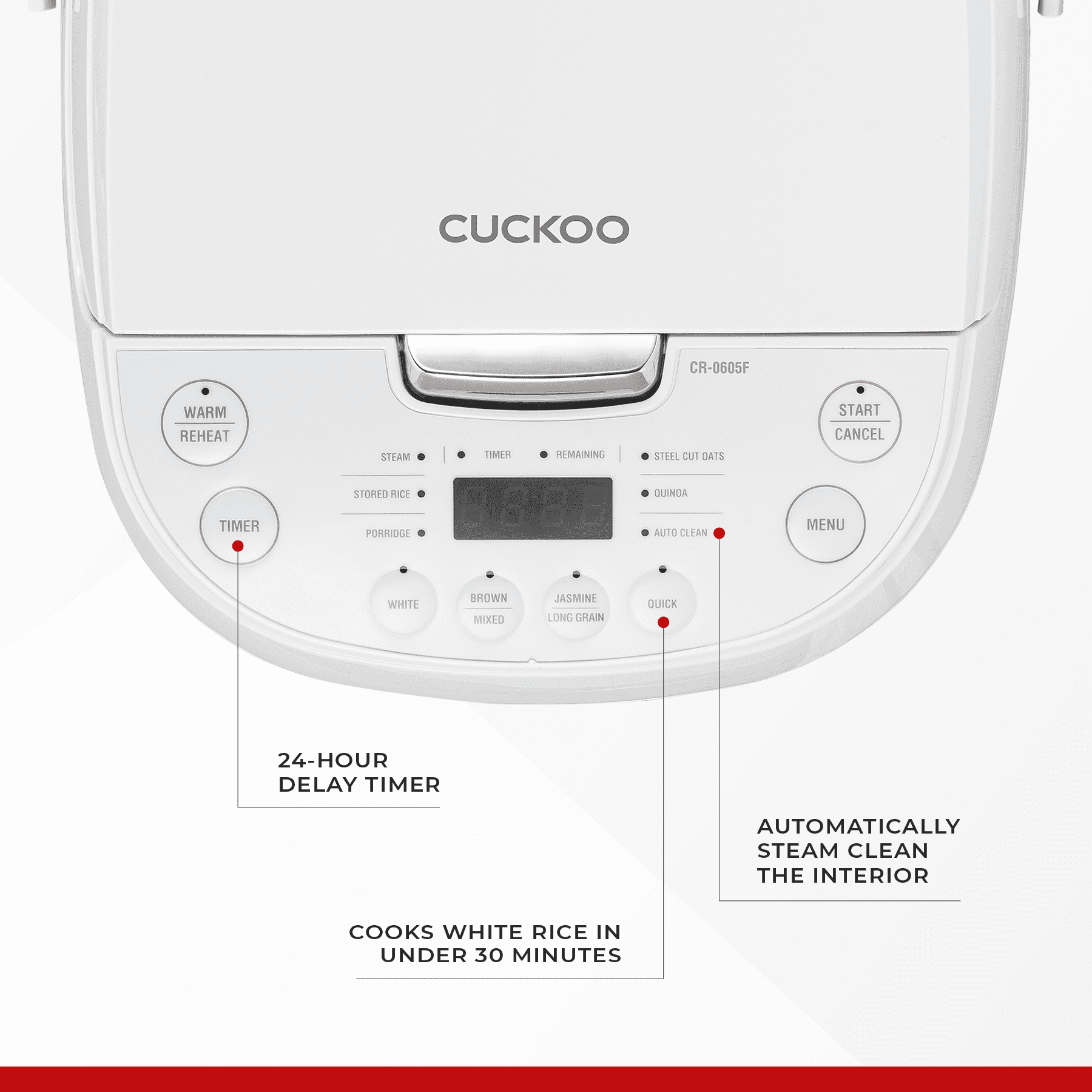 Cuckoo Rice Cooker & Warmer 6 Cup Uncooked / 12 cup Cooked, Smart Fuzzy Logic Nonstick Inner Pot White (CR-0605F)