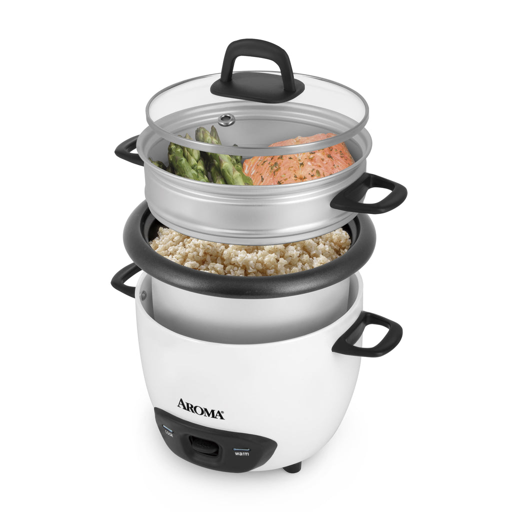 Aroma® 6-Cup (Cooked) / 1.5Qt. Rice & Grain Cooker, White, New, ARC-743-1NG