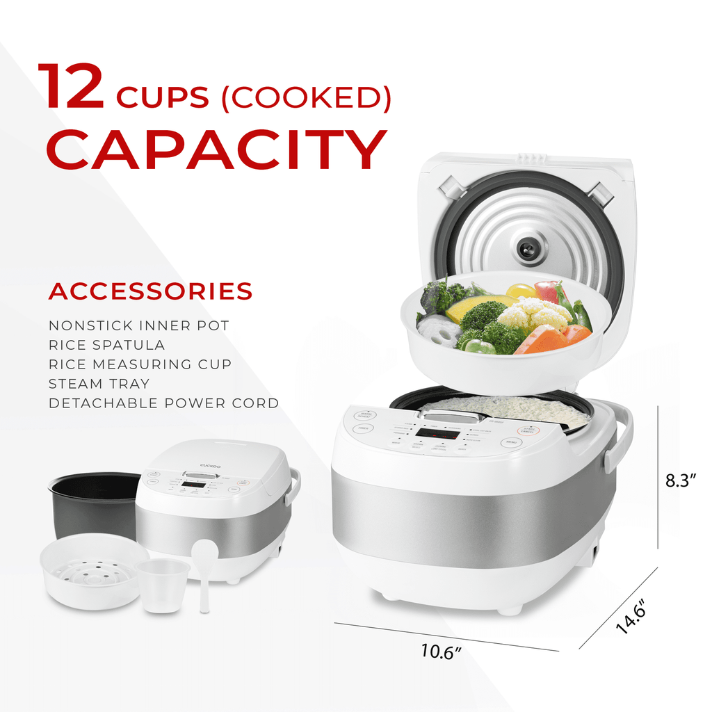 Cuckoo Rice Cooker & Warmer 6 Cup Uncooked / 12 cup Cooked, Smart Fuzzy Logic Nonstick Inner Pot White (CR-0605F)