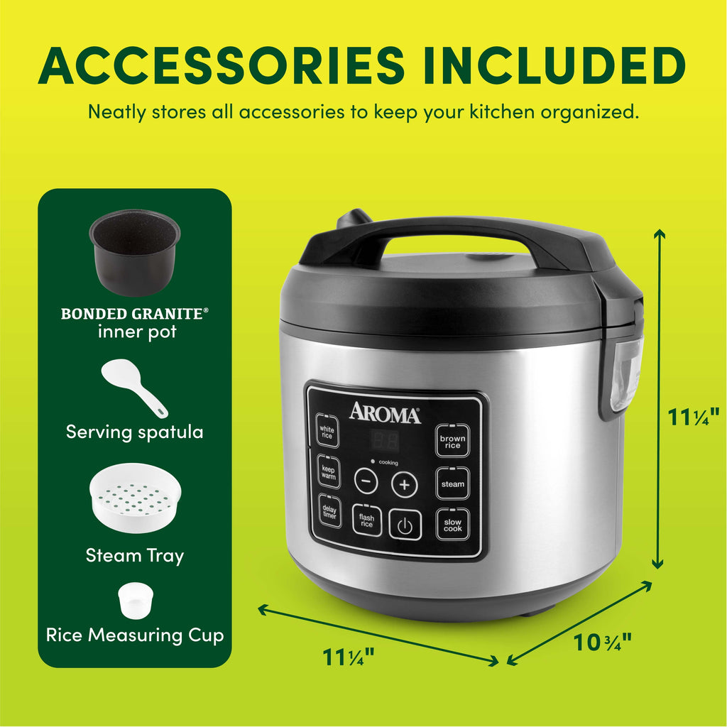 AROMA® 20-Cup Digital Rice Cooker & Food Steamer with Bonded Granite® Nonstick Ceramic